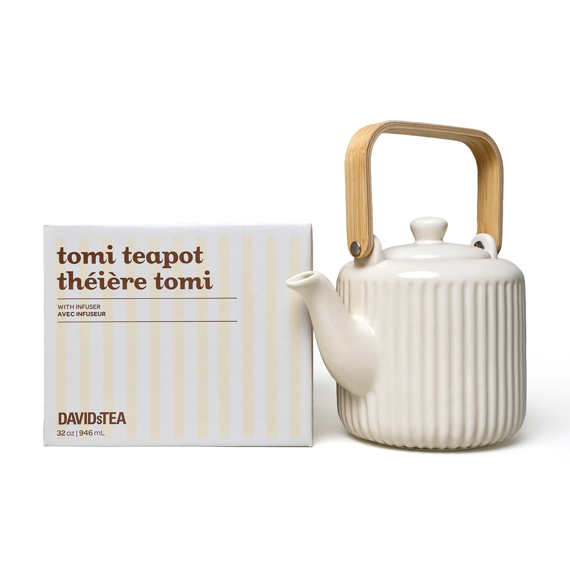 DAVIDsTEA Ivory Ribbed Tomi Teapot