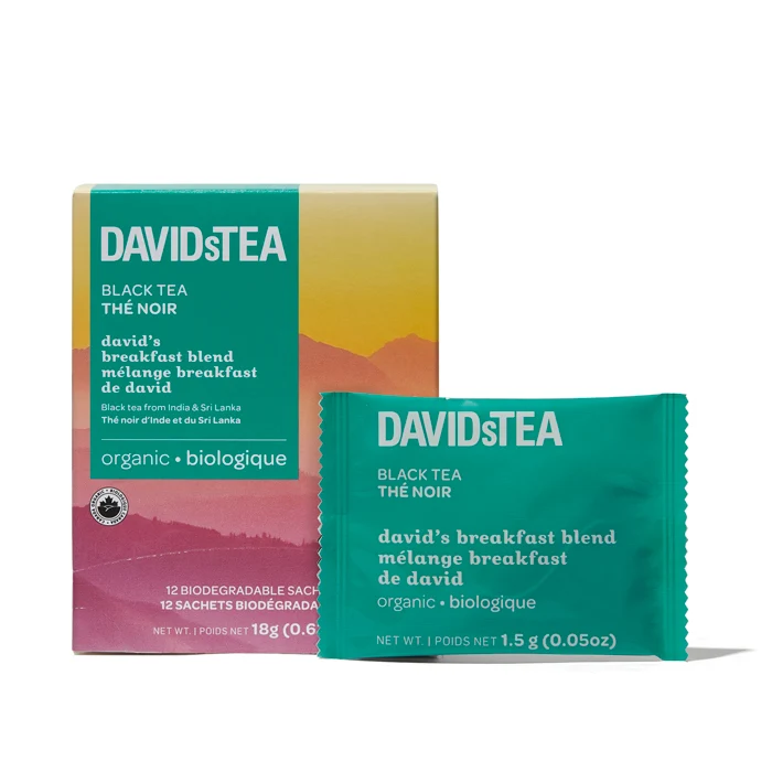 DAVIDsTEA Organic David's Breakfast Blend Tea Pack of 12 Sachets