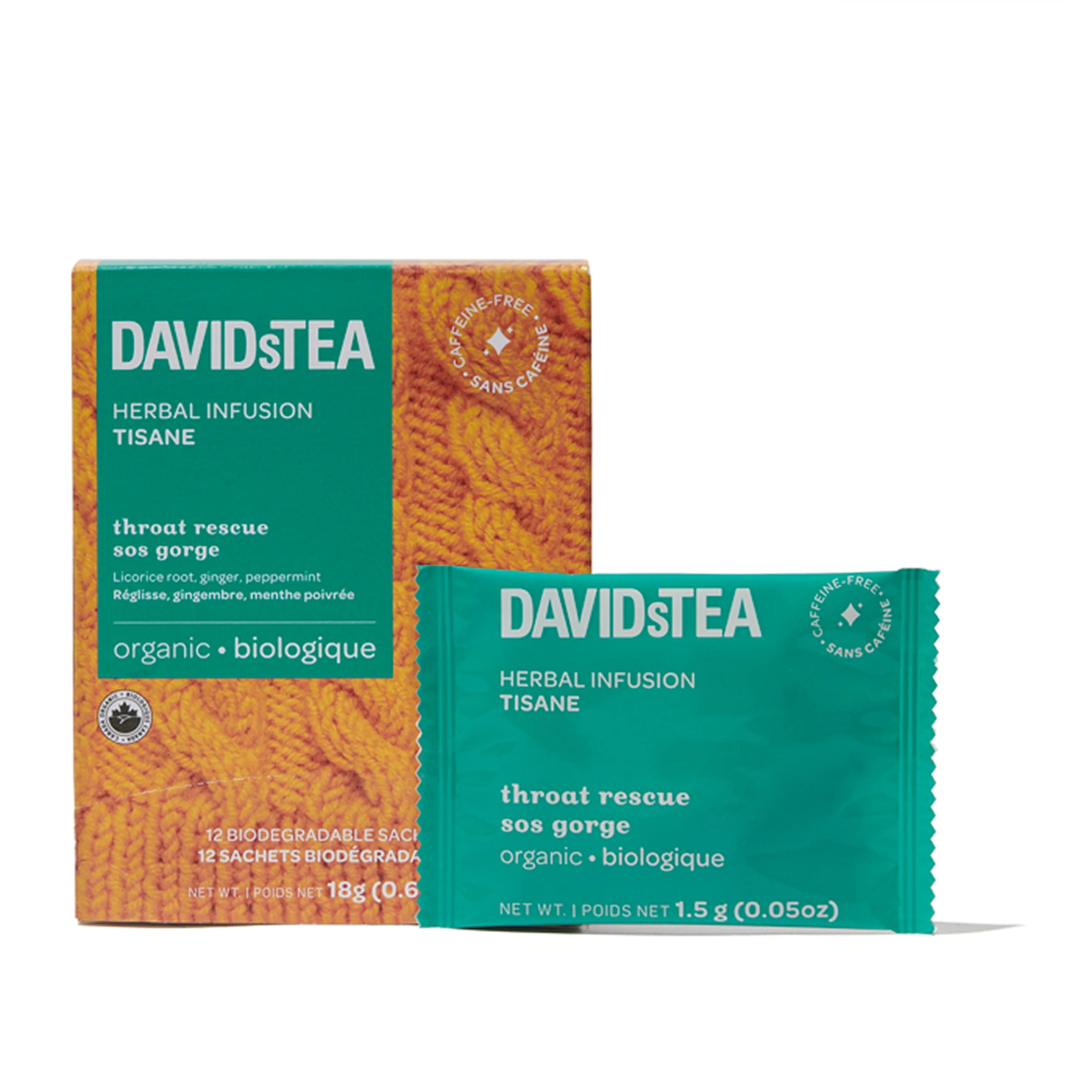 DAVIDsTEA Organic Throat Rescue Tea Pack of 12 Sachets
