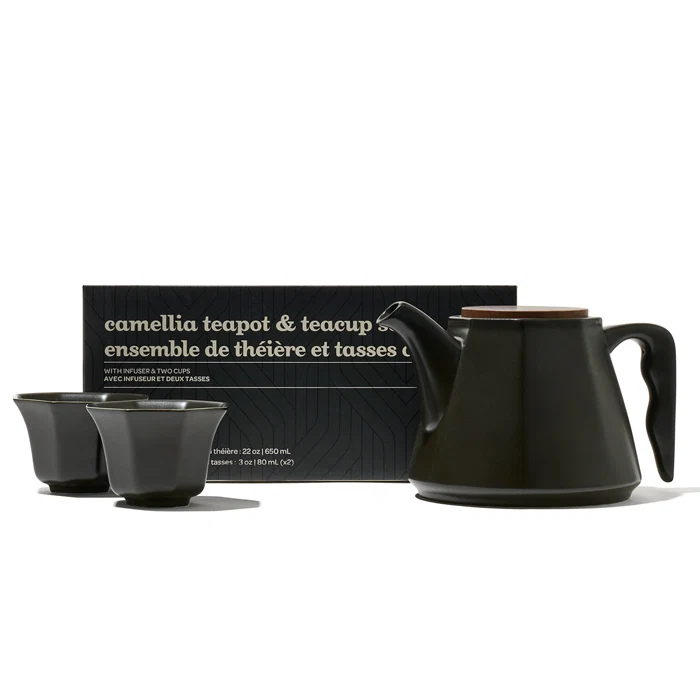 DAVIDsTEA Black Camellia Ceramic Teapot & Teacup Set