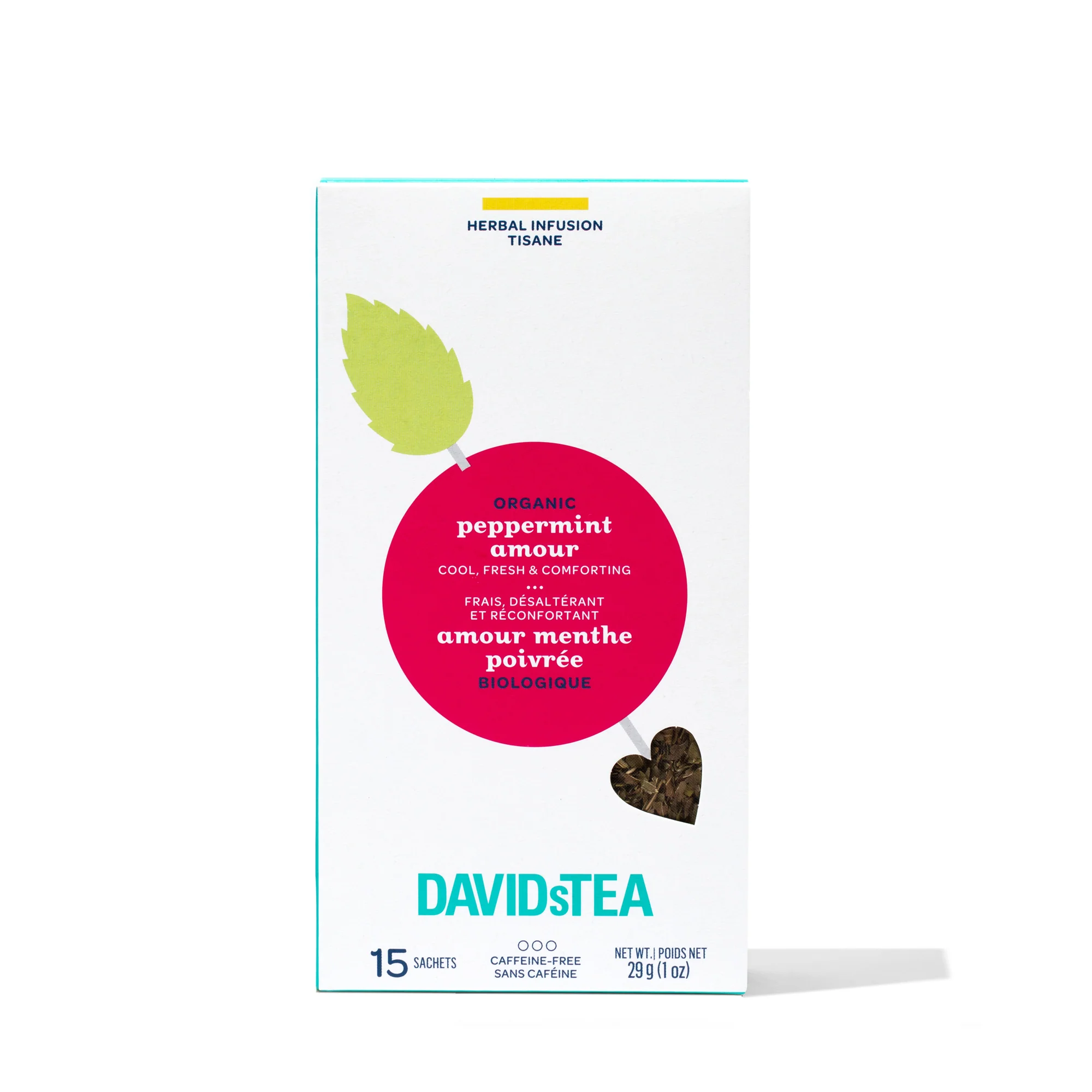 DAVIDsTEA Organic Peppermint Amour Tea Pack of 15 Sachets